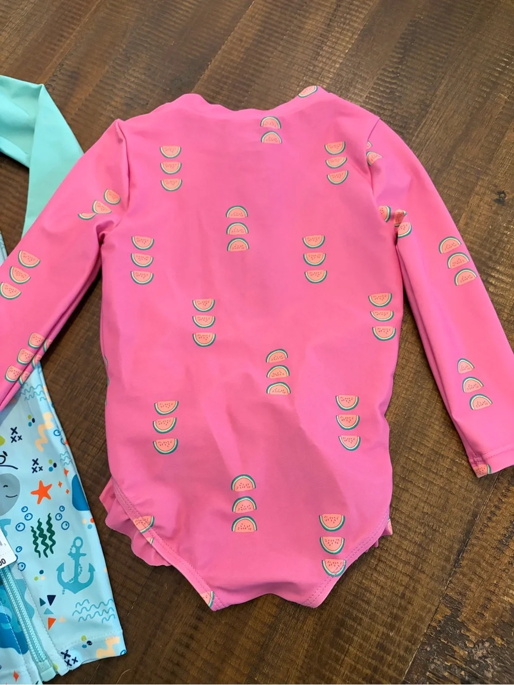 2 Baby Girl Swim Outfits - Long Sleeves Snap Leg Closure Zip Rash-guards 12-18M